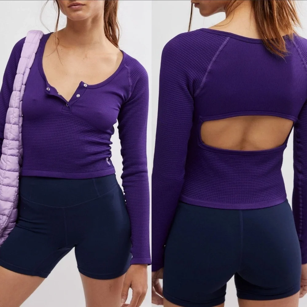 NWT FREE PEOPLE - FP movement bail out ls layer Long Sleeve M/L dark amethyst